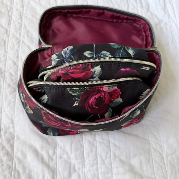 Floral Black and Red Cosmetic Bag Set - Picture 8 of 9